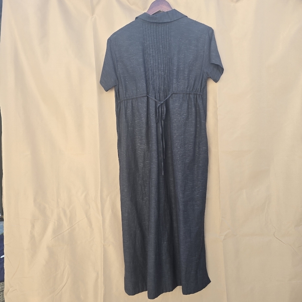 M.O.C. Black Button Front Maxi Dress Pintuck Pleats Rayon Cotton Size S - Picture 5 of 6